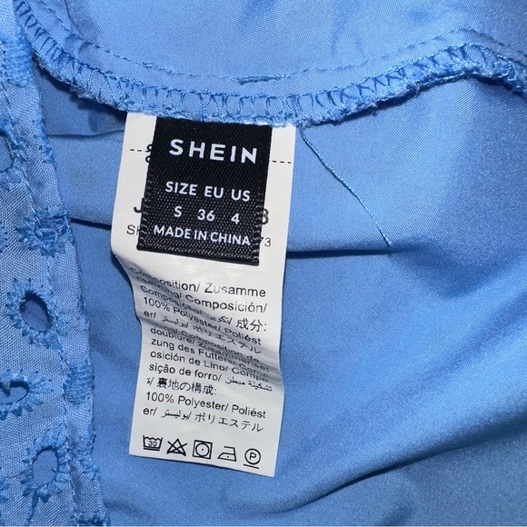 SHEIN top light blue eyelet square neck puffy sleeves size small‎ - Picture 5 of 5